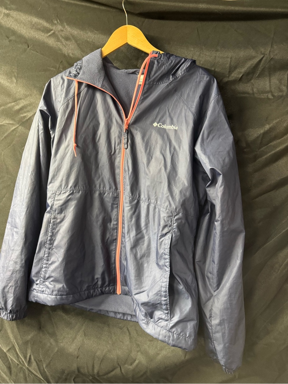Columbia Navy Rain Jacket with Coral Trim